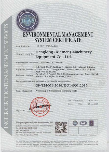 China Henglong (Xiamen) Machinery Equipment Co., Ltd. certificaten